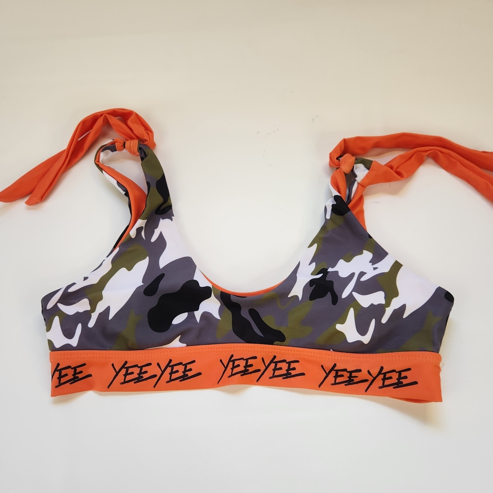 Yee Yee Bikini Top Shoulder Ties Camo Orange Logo Size Large


**See all photos*